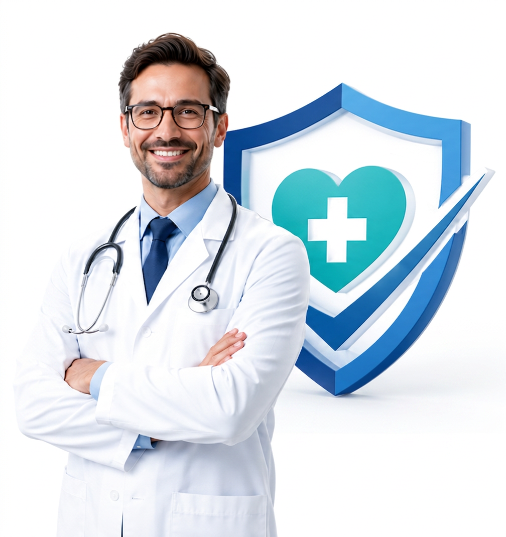 The Coverage Doc — doctor with shield logo